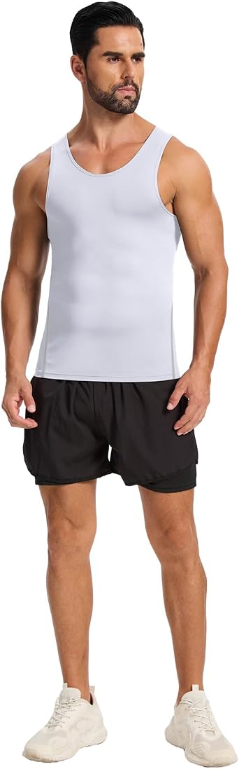 Cutecrop 3 Pack Compression Tank Top Men, Shapewear Shirt Sleeveless Men Slimming Muscle Undershirt for Gym