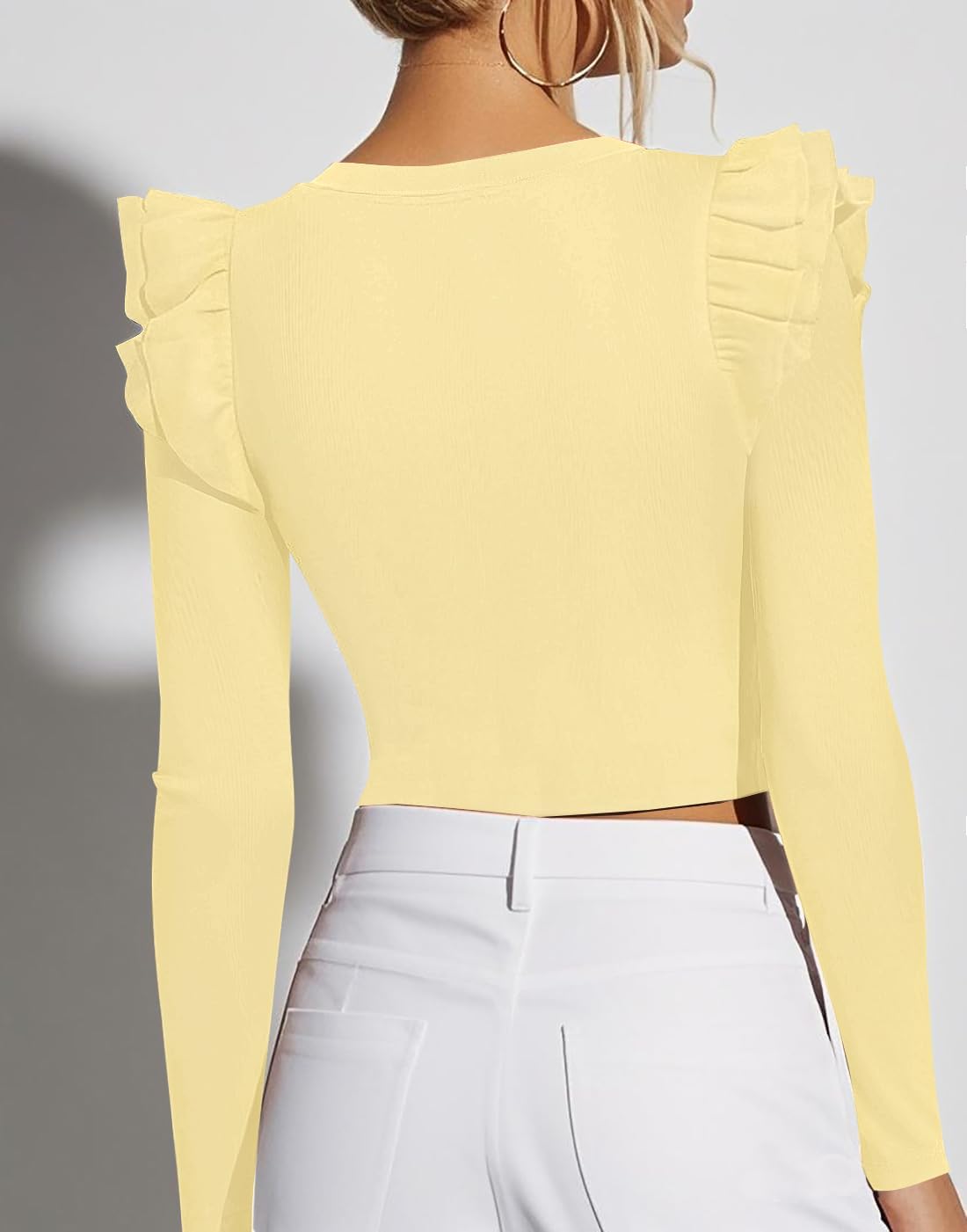 Ezbelle Women's Long Sleeve V Neck Ruffle Shirts Ribbed Knit Blouses Sxey Trendy Fall Tops 2026 Fashion - Image 3