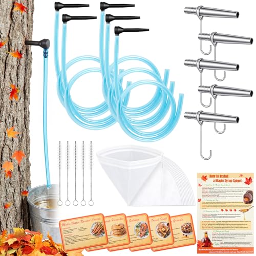 53 Pcs Maple Syrup Tapping Kit (5) Taps with Hooks for Maple Trees, (5) Plastic Backup Taps, (5) 36'...