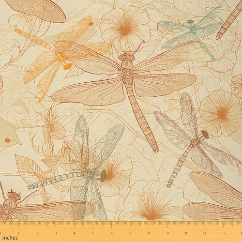 Feelyou Dragonfly Fabric by The Yard, Vintage Birds Floral Upholstery Fabric for Chairs, Wild Nature Ornament Decorative Fabric for Upholstery and Home DIY Projects, 3 Yards, Yellow Orange