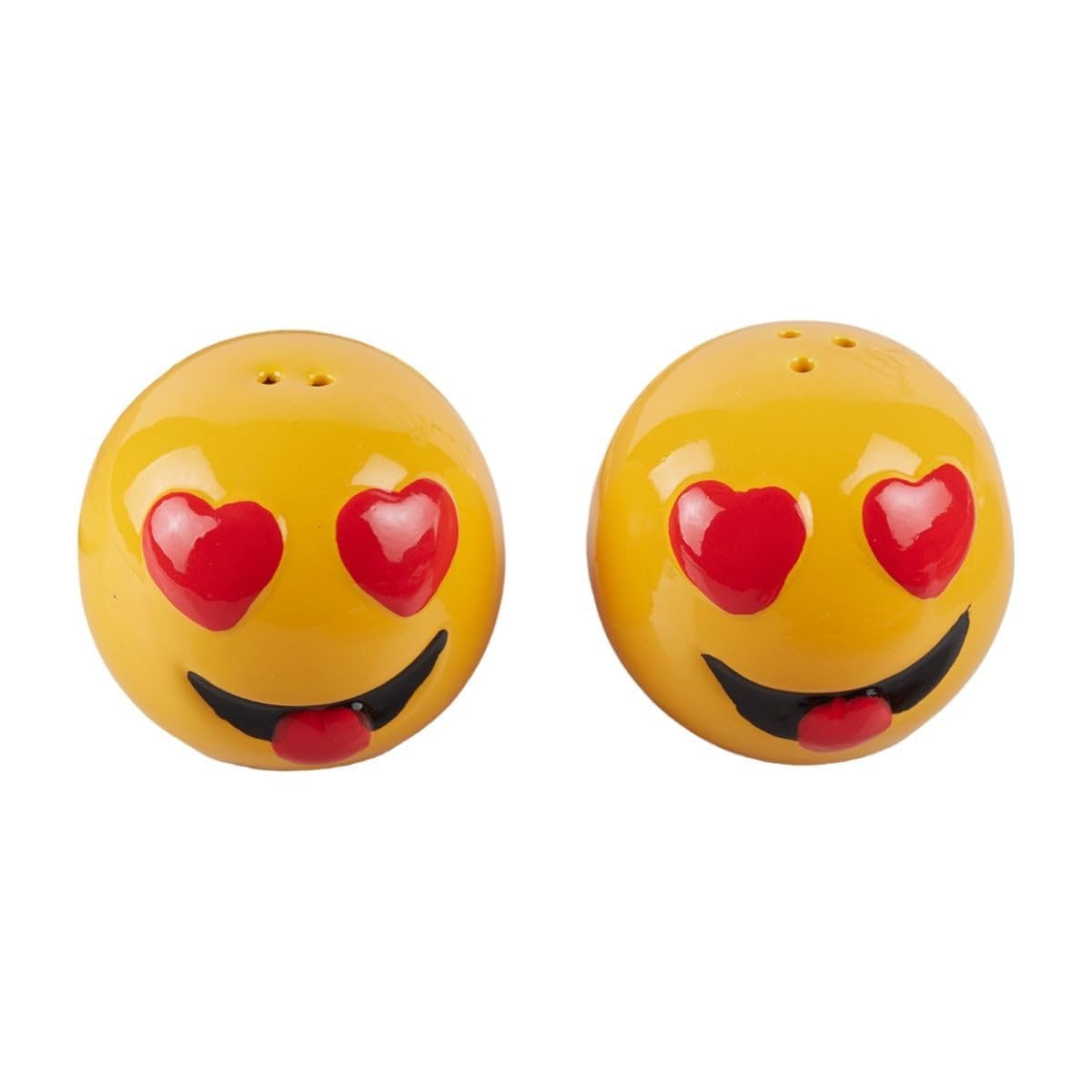 Goldedge Ceramic Round Salt and Pepper Shakers 2pc Set - Ideal for Dining Table, Home, Kitchen, and Restaurant Use with Emoji Face Designs: Heart Eyes
