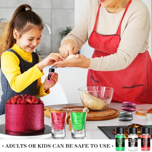 Essbarer Glitzer für Getränke, 4 Farben 5g/Flaschen Essbares Glitzer Set, Essbarer Metallisch Lebensmittelfarbe Pulver für Lebensmittel, Kuchen, Cocktails - Glitzerpulver Glitzerstaub zum Torten Deko