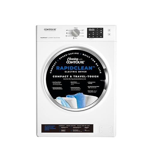 CONTOURE 24” Stackable Electric Dryer for RV, 13.2 lb Capacity, Smart Sensor Dry Technology, Stainless Steel Drum, 8 Cycles, 4 Temps, LED Controls, Compact Front Load Dryer – White (DE-1500W)