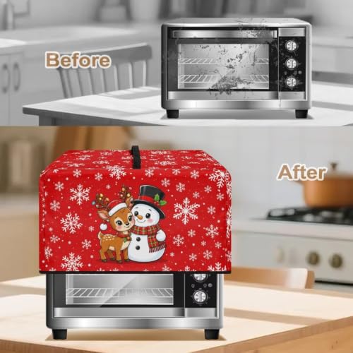 Image of Microwave Oven Cover Small Appliance Dust Cover Protective Toaster Oven Protector for Kitchen Christmas Party Decor, L, Snowman Reindeer Snowflake Red
