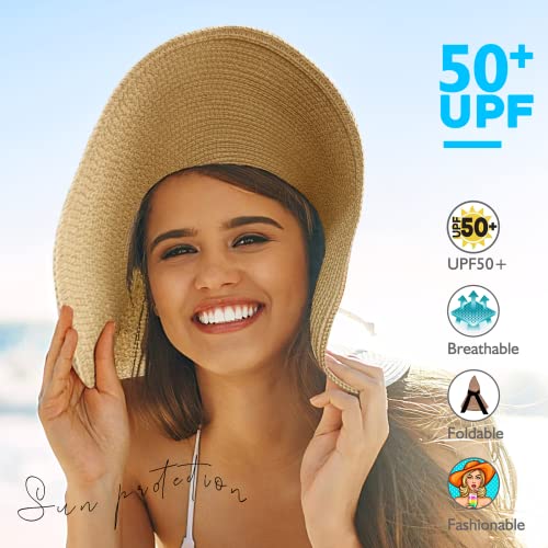 Sombrero de paja con ala ancha plegable para mujer miniatura 2