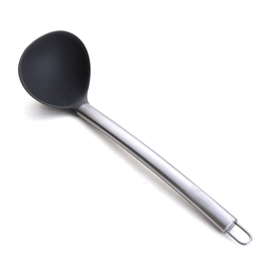 Cuillère profonde en silicone noir manche inox ustensile cuisine