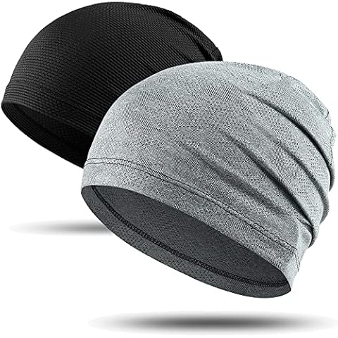 WTACTFUL Running Cap, Skull Caps Fashion Bicycle Cycling Sport Caps for Men Women, Headscarf Soft Skull Cap Thin Hat Slouchy Beanie for Hiking Baseball Riding Summer 2 Pack Black Linen Gray Cover