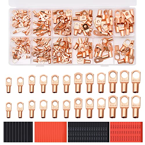 170Pcs Battery Cable Closed End And 210Pcs Heat Shrink Tubing, Copper Battery Cable Ends For Automotive Supplies Awg 4, Awg 6, Awg 8, Awg 10, Awg 12 #TOP28