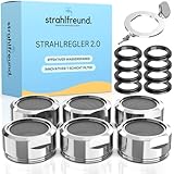 STRAHLFREUND© Wassersparer für Wasserhahn Aufsatz - NEUHEIT 2023 - Perlatoren für Wasserhähne Strahlregler wassersparend - Wasserfilter Perlator ABS Filter Sieb Schlüssel - Druckminderer Edelstahl M24