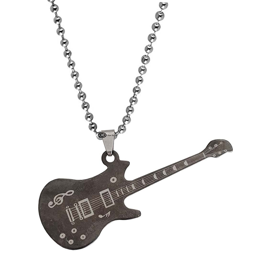 Music Note Electric Guitar Locket Pendant Gift for Men & Women Titanium Brass Pendant Black Brass Guitar Pendant Necklace Chain for Men and Women-image-4