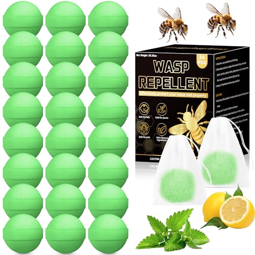 24 Pack Peppermint Oil Wasp & Bee Repellent Outdoor Natural Carpenter Bee Repellent for Yellow Jackets Hornets Mud Wasps Deterrent for Indoor Outdoor Patio Garden Porch Pet and Human Safe