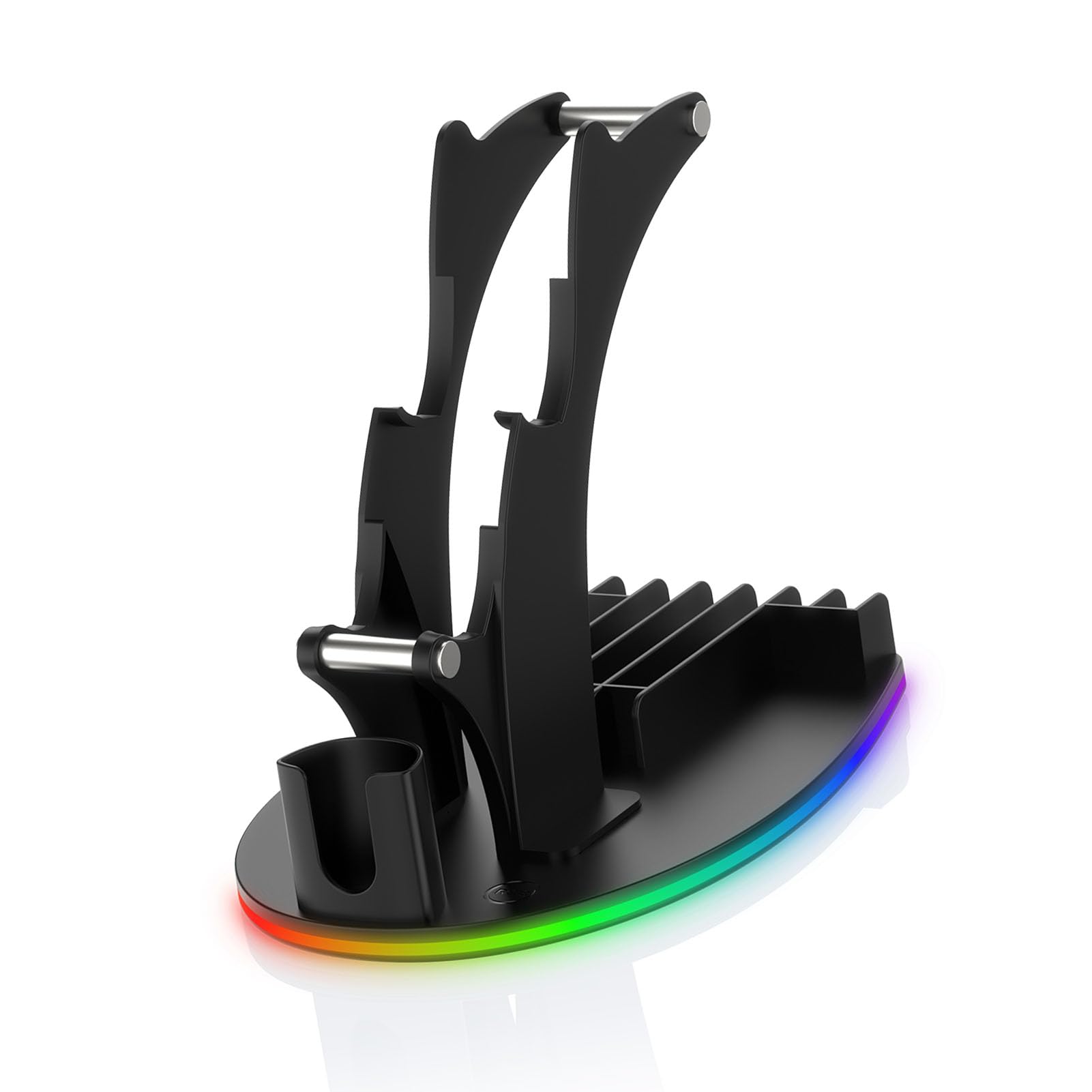 Tosuny Supporto per Controller 4 in 1 con Luce RGB per 2, Base da | Game Controller Stand with Headphone Hanger, Media Remote Holder, Game Discs Storage Bracket, Type C Powered
