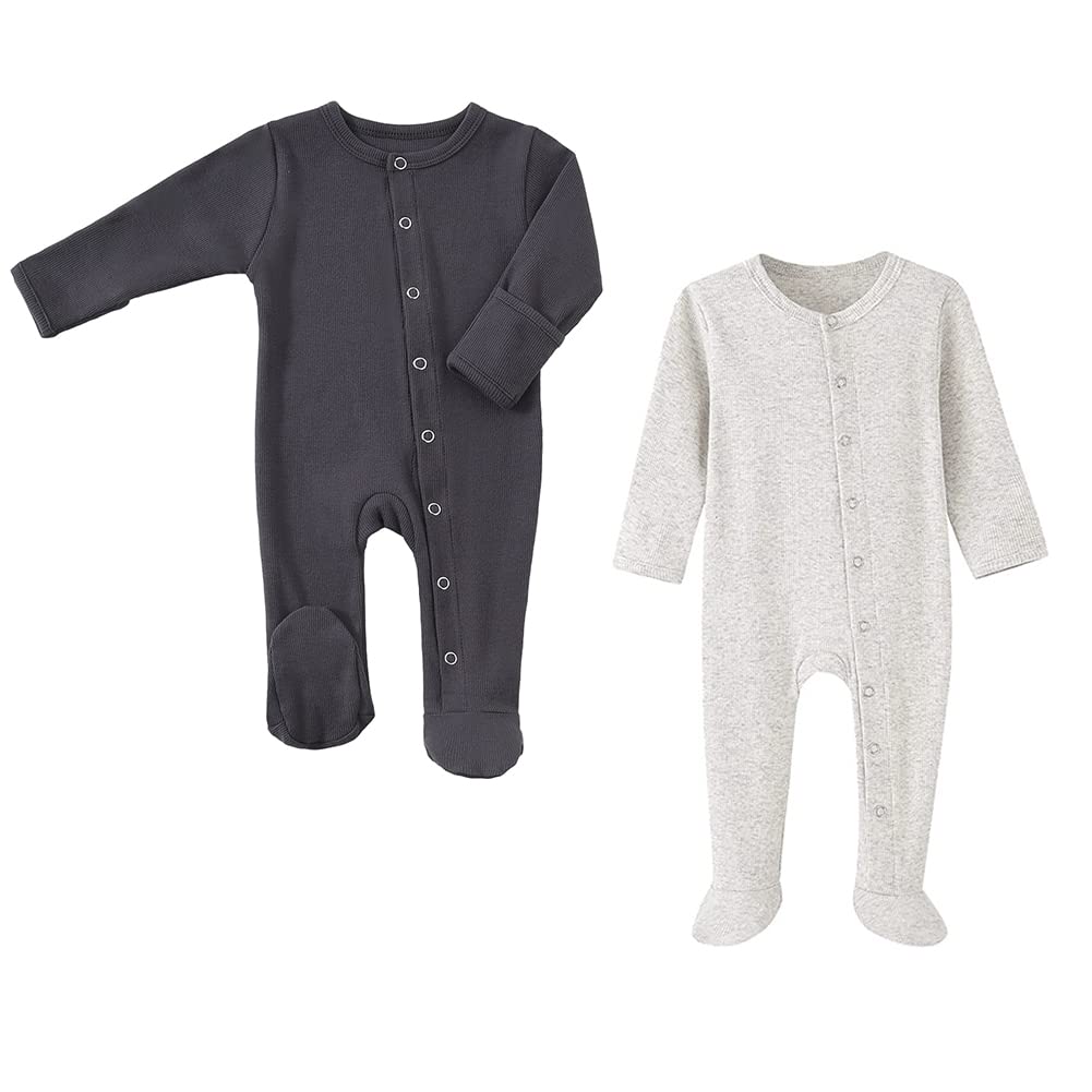 [KISBINI] ベビー服 ロンパース 長袖 カバーオール 綿 足つき パジャマ 新生児肌着 前開き 赤ちゃん 出産祝い プレゼント 春夏秋冬 キッズ 子供服 スナップボタン 男の子 女の子 3m 6m 9m 12m - 1