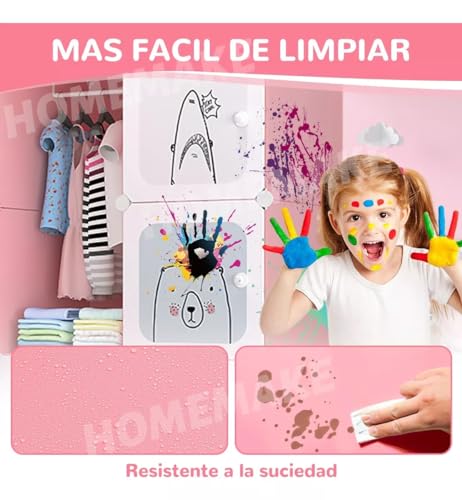 Image of Kids Plastic Collapsible Wardrobe Organizer for Storage | Cute Cartoon Design | Heavy Duty Cloth Organizer for Storage | Easy to Assemble | Perfect for Kids Room & Home (Pink-C3)