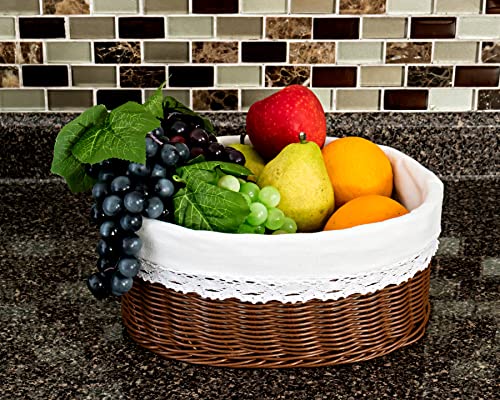 La Jolie Table Elegant Bread Basket For Serving -12X9 Large Hand-Woven Rattan Bread Basket With Removable Cloth Cover, Washable, Oval Kitchen Baskets For Serving Bread, Fruit #TOP2