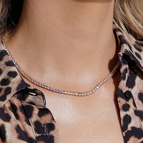 Image of HAXIYA Tennis Necklace Bracelet for Women, Sterling Sliver Jewelry Set, Silver /Gold Chocker Necklace, Crystal Bracelet for Women, Wedding Jewelry for Bride, Sparkly Party Prom Hypoallergenic