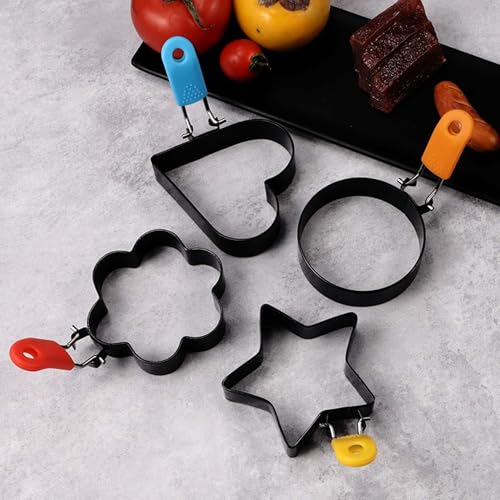 4 Pcs DelloidMaz Nonstick Stainless Steel Egg Rings of Different Shapes with 1 Oil Brush & 1 Egg Separator, Egg Molds Great for Frying and Shaping of Muffins, Pancakes, Sandwiches (4 shapes) by DelloidMaz - Used condition - Image 4