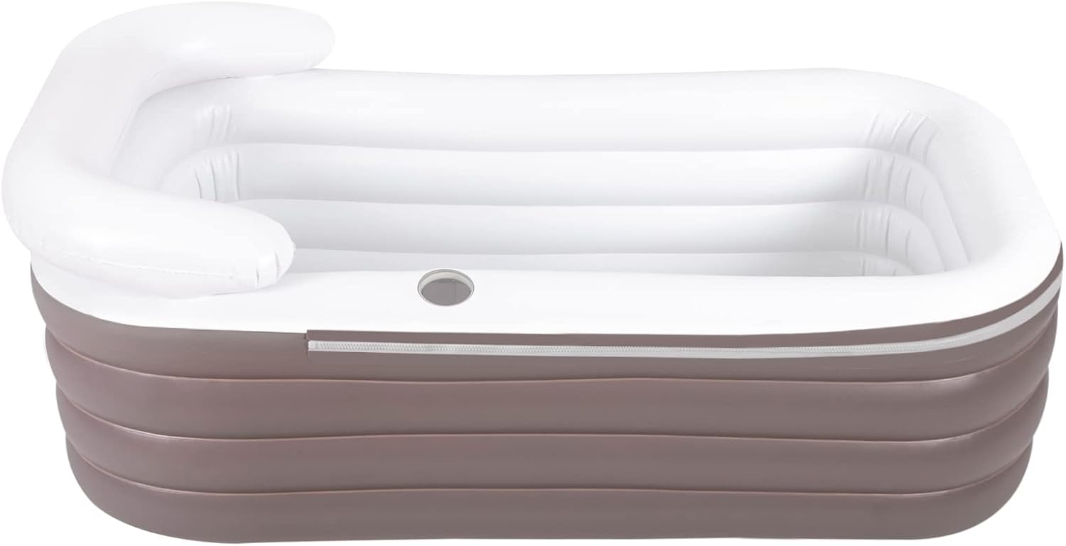 Inflatable Bathtub Adults, Portable Ice Bath Tub for Athletes, Outdoor & Indoor Freestanding Foldable Bathtub with Electric Air Pump and Cup Holder (Brown)