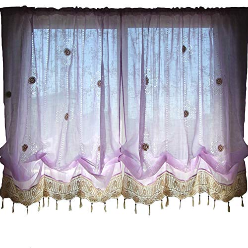 Fadfay Light Purple Embroidered Curtains For Living Room Balloon Curtain With Tassels Floral Window Drapes For Girls Stylish Single Layer Room Darkening Curtains For Bedroom (57" W, 69" H) #TOP6