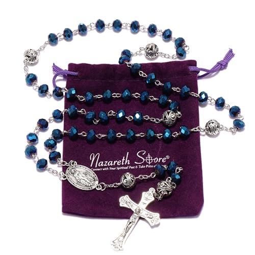Nazareth Store 8mm Crystal & 10mm Alloy Mystery Prayer Beads Rosary Necklace Miraculous Medal and Catholic Cross4