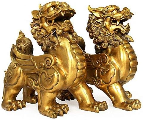 Feng Shui Set of Two Golden Brass Pi Yao/Pi Xiu Wealth Porsperity Figurine,Attract Wealth and Good Luckey,Best Decoration for Office or Home Gifts