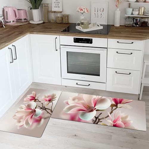 Tapetes de cocina de diseño artístico Magnolia Rosa, alfombras antifatiga de alta calidad 2