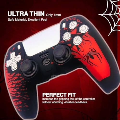 Image of TMG PS5 Controller Skin Spider-Man Theme Silicone Special Edition Protective Skin Case Cover for PS5 Controller with 2 Thumb Grip Caps (Red)