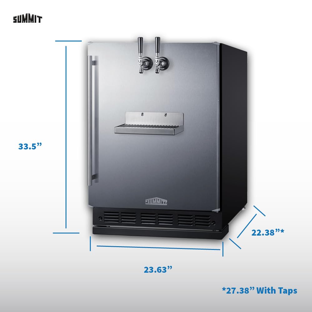 Summit 24" Undercounter Kegerator, Dual Front Beer Tap, No Drill Beer Dispenser, Stainless Steel - Sbc7brsfrtp on Fridge.com - View 3