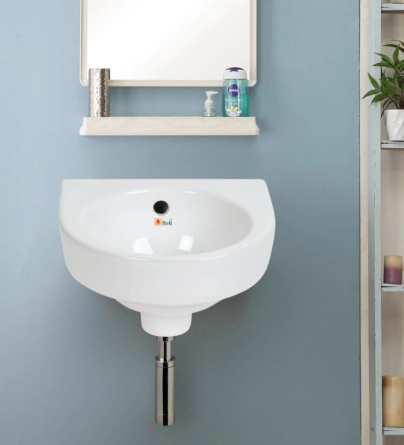 Image of Bell Wash Basin /Bathroom Basin /Glossy Small Sink Wall-Hung Hand Wash Basin For Bathroom & Living Room, (Dimension 31 x 28 x 15 CM) (Apple)