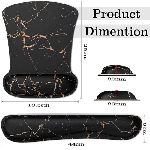 Image of Storite Mouse Pad Wrist Support, Memory Foam Keyboard Wrist Pad & Wrist Rest Set for Computer Keyboard for Easy Typing & Pain Relief for Office & Home (Black Marble Design)