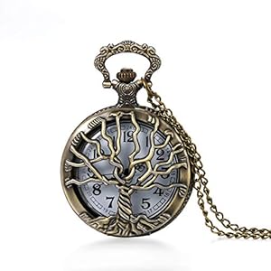 LANCARDO Zakhorloge vintage heren dames horloge analoog kwarts met ketting brons kettinghorloge pullover ketting kerstcadeau