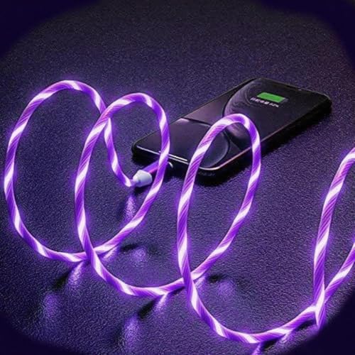 Image of USB A to USB C Cable with Purple LED Light Strip, Suitable for Almost All Tyoe-C Devices, Supports Fast Charging, Data Transfer, Night Vision Illumination, Portable 39 inches.