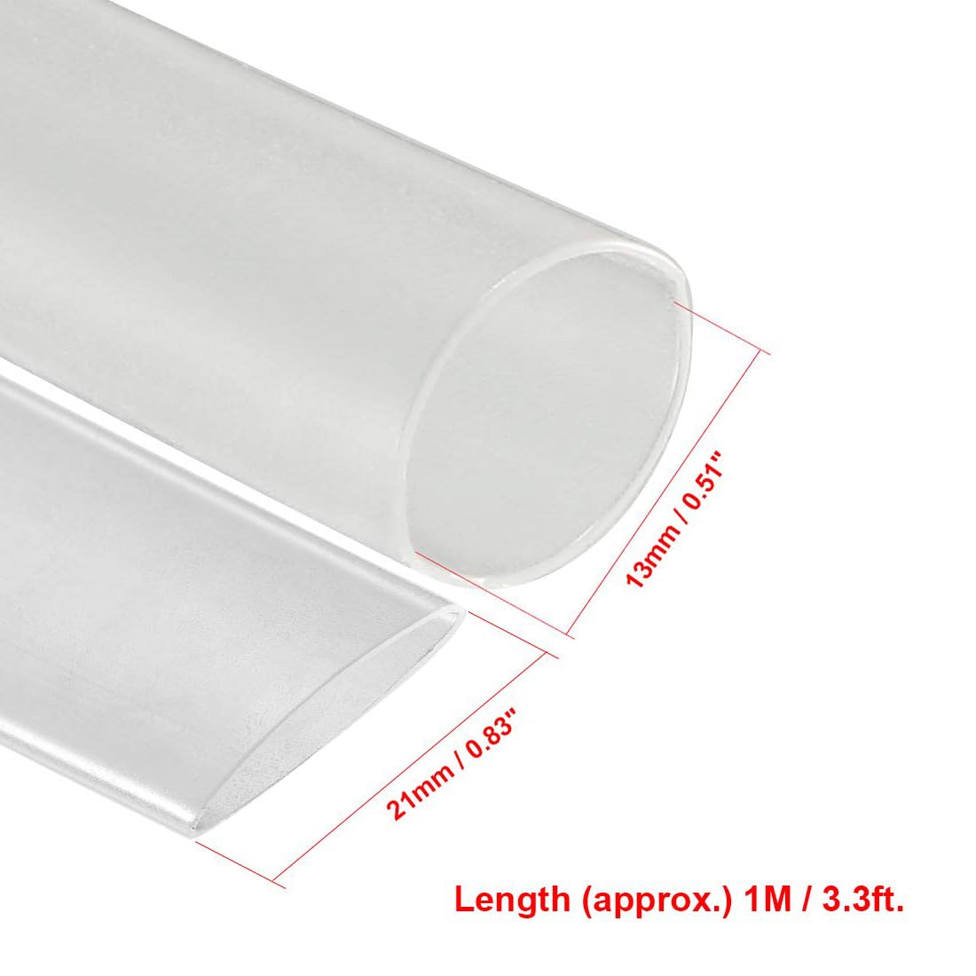 Unifizz Heat Shrink Tubing 13mm Dia 21mm Flat Width 2:1 Ratio Shrinkable Tube Cable Sleeve 1m - Clear - Image 2
