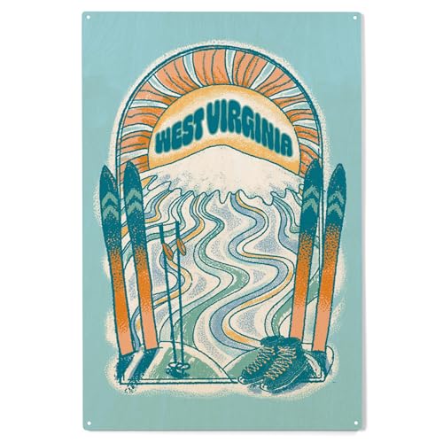 Lantern Press West Virginia Wood Sign, Skiing Wall Decor