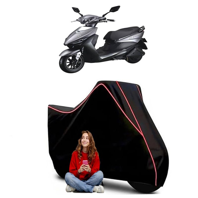 Image of Yo Edge Yo Drift Scooty Bike Cover Water Resistant Outdoor Use Universal Fit Scooters Motorcycles Heavy Duty UV Protection Dust Rain Scratch Resistant Elastic Bottom Black Blue Piping