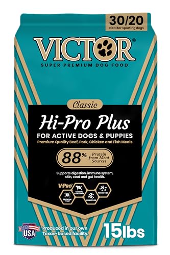VICTOR Super Premium Dog Food – Hi-Pro Plus Dry Kibble – High Protein Dog Food with 30% Protein – Beef, Chicken, Pork, Fish Meals, Gluten Free - for High Energy and Active Dogs & Puppies, 15lbs