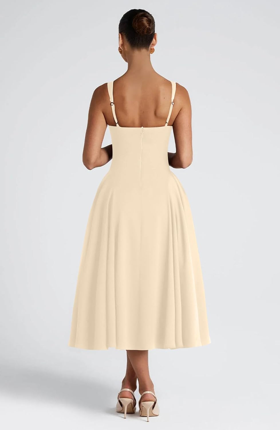 Memoriesea Women's Elegant Square Neck Swing A Line Wedding Evening Party Midi Dress - Image 7