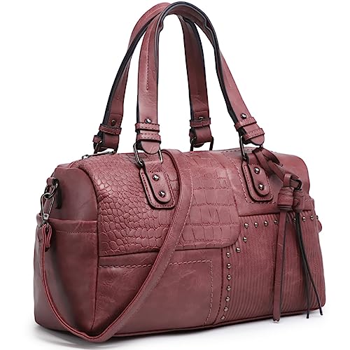 Dasein Women Vegan Leather Barrel Hobo Tote Purse Purple