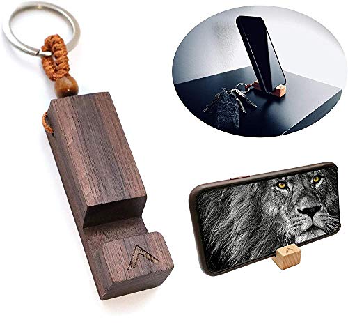 Preisvergleich Produktbild WDAL Schlüsselbund Handyhalter aus echtem Walnussholz mit Schlüsselbund Schlüsselbund Anhänger Zubehör-Walnuss