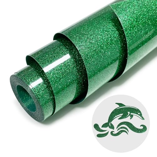 WRTUUED Green Glitter HTV Heat Transfer Vinyl Rolls - 12 x10ft Glitter Iron On Vinyl for Cricut and Shirts Easy to Cut & Weed & Transfers for Heat Press Vinyls DIY Design
