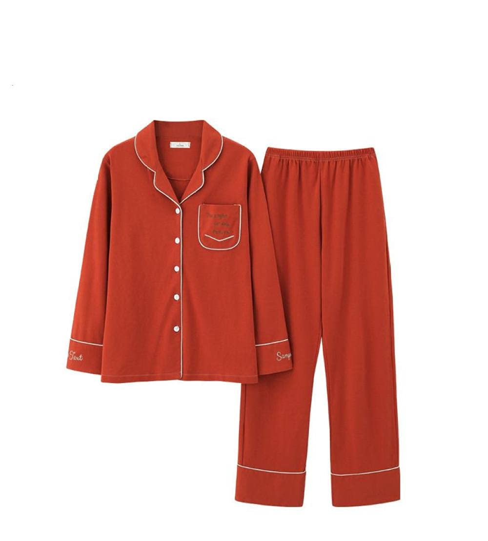 Manga Larga Pijama De Mujer De Dos Piezas,Ropa De Dormir para Mujer Top Y Pantalones De Manga Larga Conjunto De Pijama Algodón Puro Camisón Rojo Mujeres Otoño Invierno Pijamas Ropa De Salón Suav