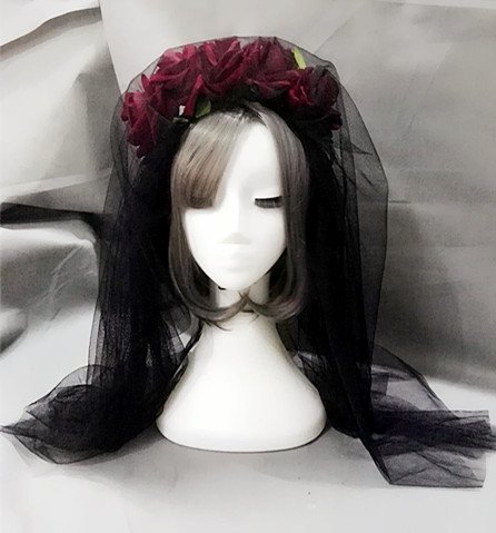 Gothic Headdress Roses Headband Beauty Horror Halloween Spiritual Love Black Veil Lace Retro Vintage