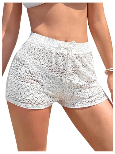 SweatyRocks Girl's Hollow Out Swimsuit Coverup Shorts Drawstring Waist Beach Shorts