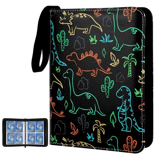 MTGPRO Card Binder for Pokemon Cards 4-Pocket,400 Pockets Trading Card Binder Holder Collector Album Book Includes 50 Removable Sleeves (Colored Dinosaur)