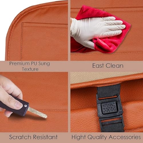 Image of Premium Car Backseat Organizer with Foldable Tray | Multi-Pocket Storage for Tablets, Phones, Bottles & Travel Essentials Seat Back Organizer (TAN)