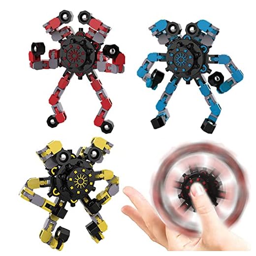 3Pcs Fidget Spinners,DIY Deformable Robot Fingertip Toys,Decompression Spinner,Deformable Creative Mechanical Gyro Toys,Stress Relief Mechanical Chain Toy Easter Basket Stuffers for Kids Adults