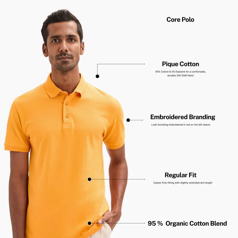 Image of LUDIC Core Polo T-Shirt, Dailymove Collection | Regular Fit | Stand-up Collars | 100% Organic Cotton, 240 GSM | Lightweight & Comfortable |Everyday Essential | Polo T-Shirt for Men
