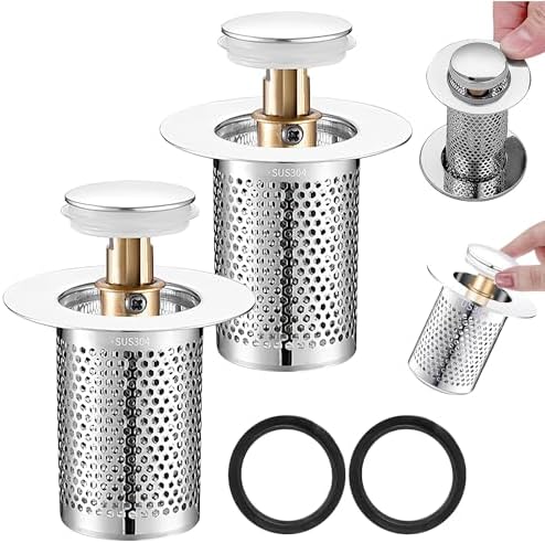 2 Pcs Anteecana Bathroom Sink Drain Stoppers with Hair Catcher for 1.1-1.5 in,Un