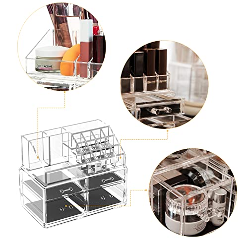 Organizador de maquillaje acrílico, caja de almacenamiento de cosméticos transparente, soporte para lápiz labial, mostrador de baño o tocador - imagen 2