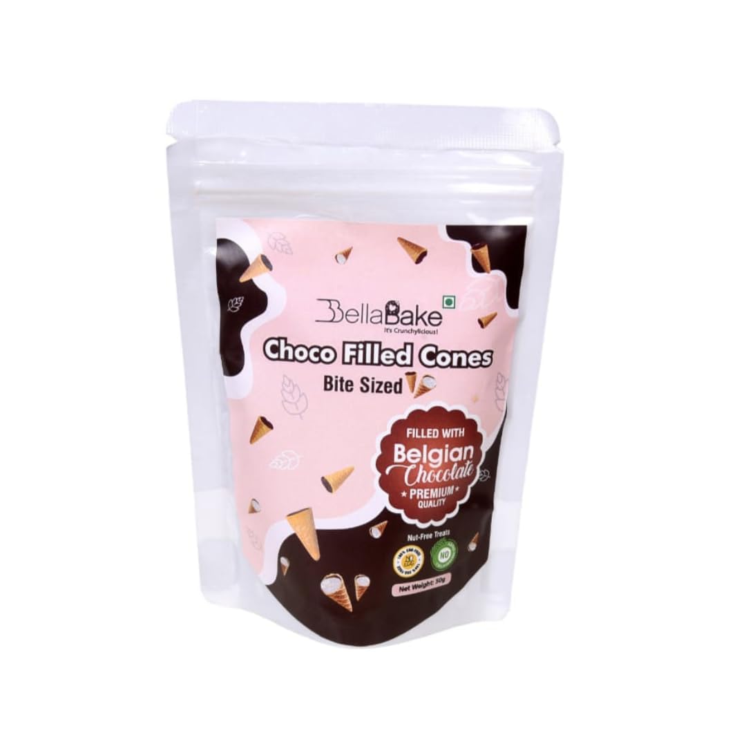 BELLABAKE Bite Sized Belgian Chocolate Flavored Cones (40 Pieces) - 100% Eggless Waffle Cone for Kids (100 GM) (B0D2R69CDS) Amazon Price History, Amazon Price Tracker
